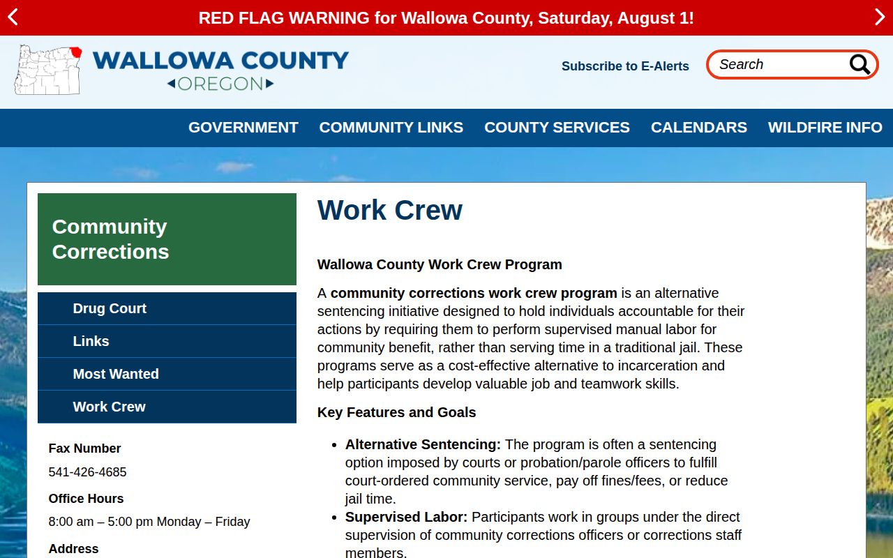 Wallowa County Community Corrections Work Crew program page
