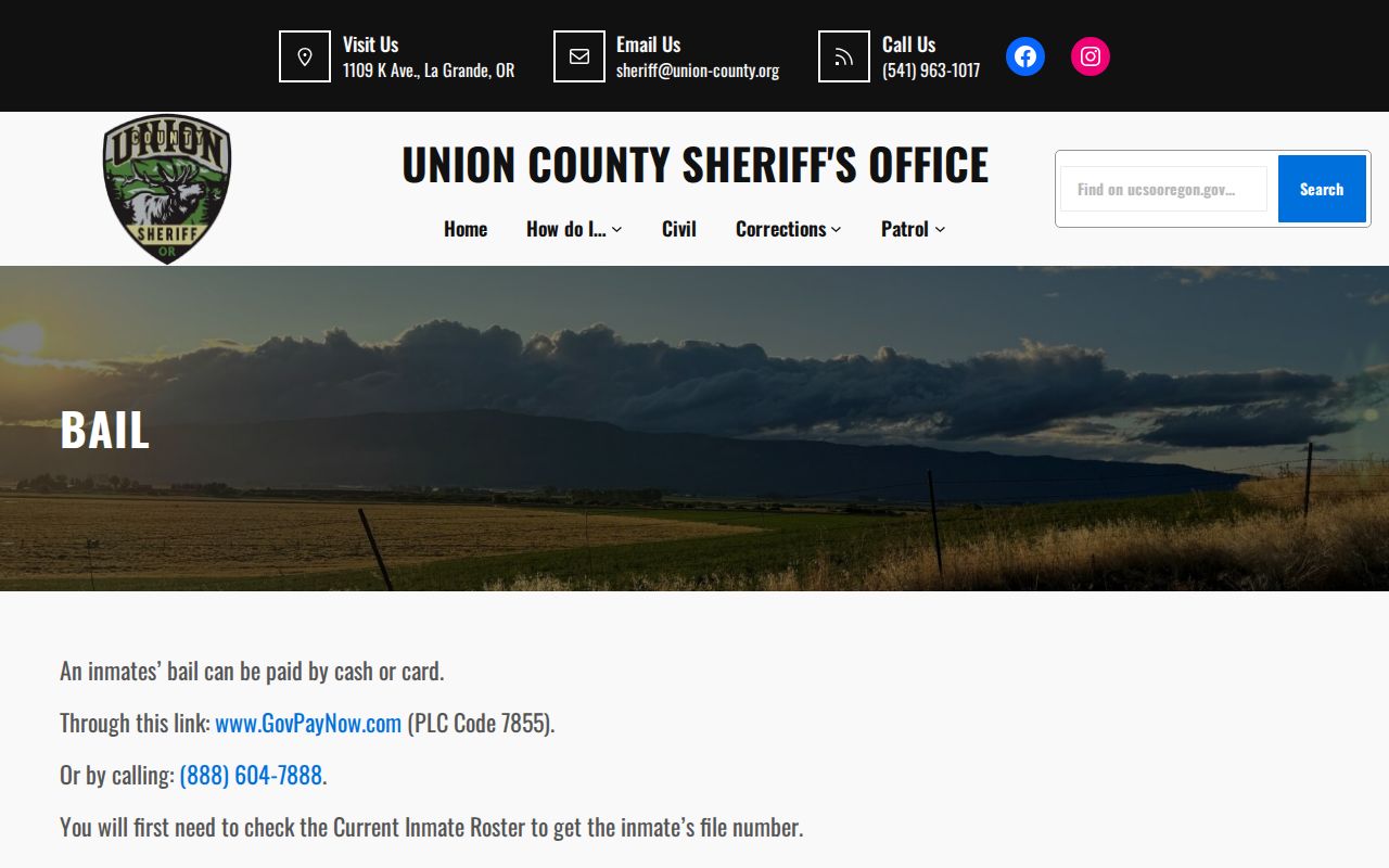 Union County Correctional Facility bail and release information for Wallowa prisoners