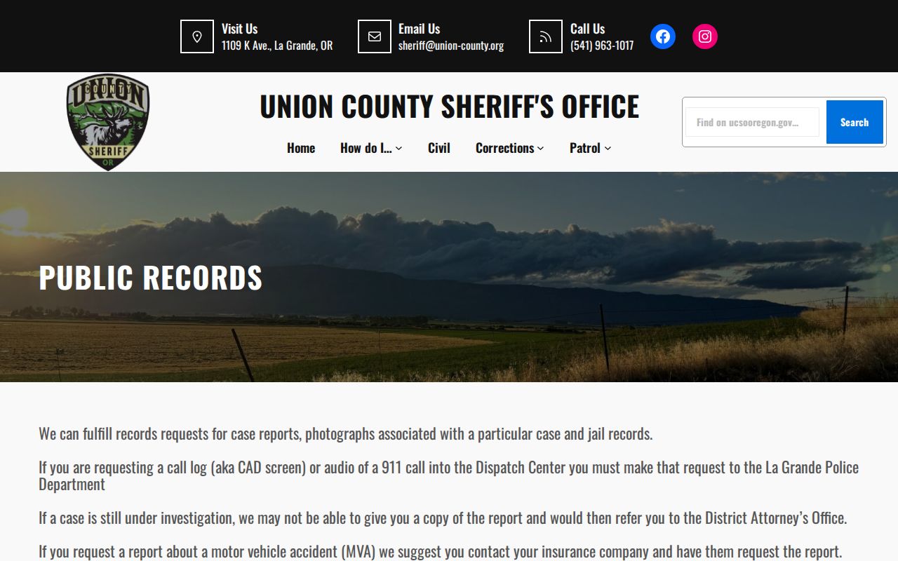 Union County records route for Wallowa County 24 hour releases