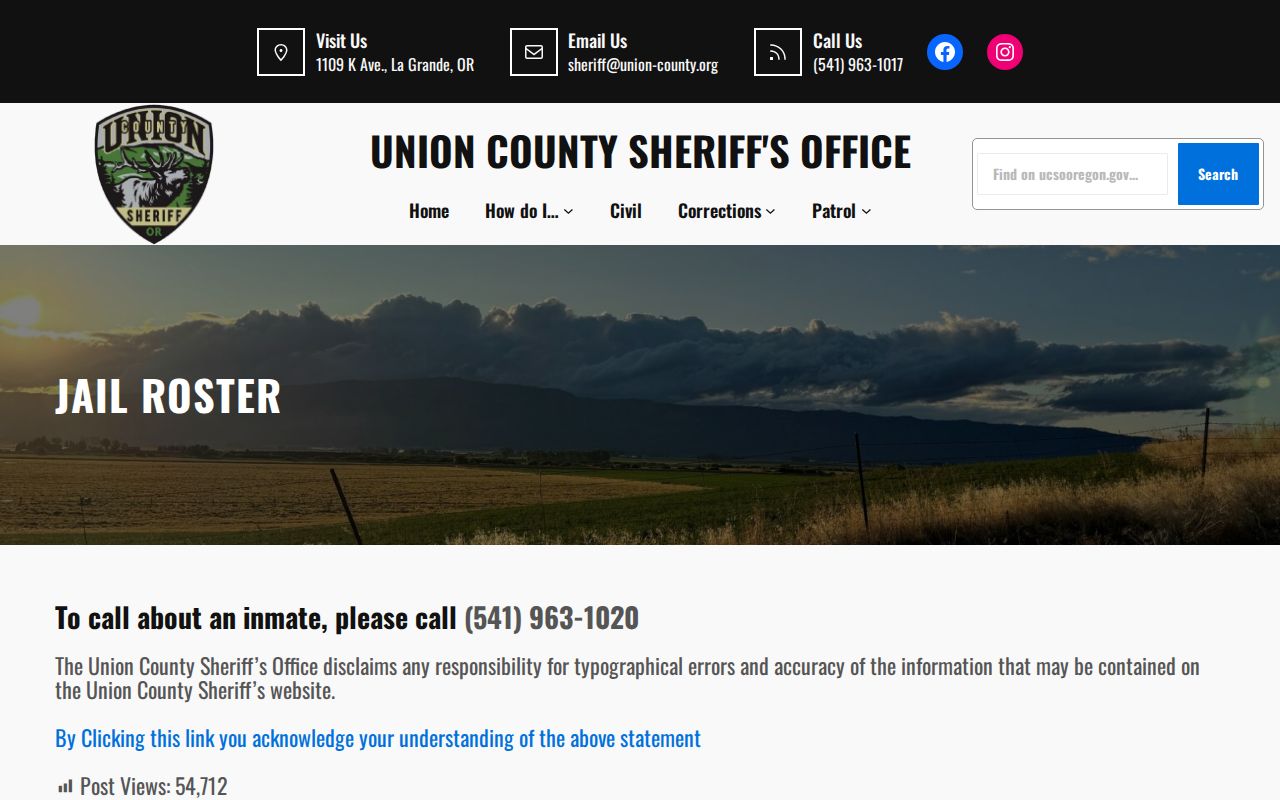 Union County roster source for Wallowa County released inmate checks