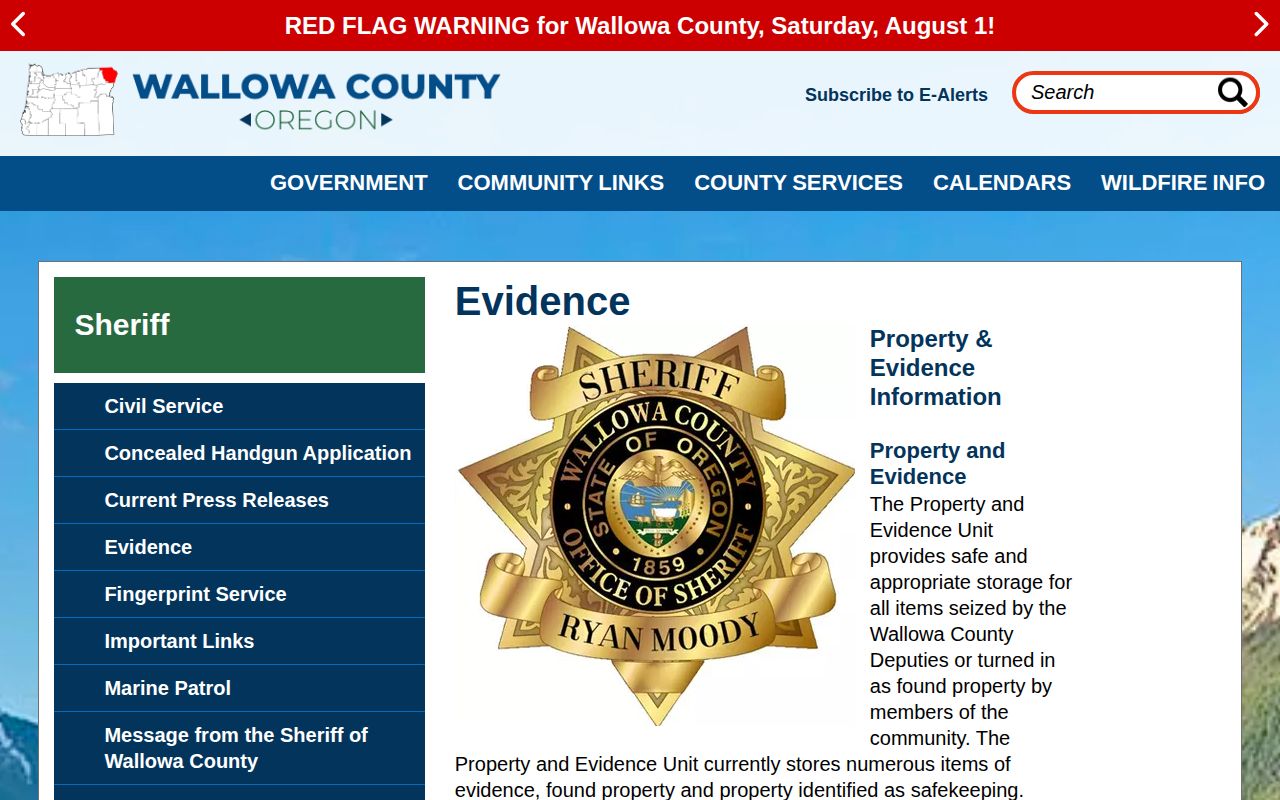 Wallowa County Sheriff evidence and safekeeping property instructions