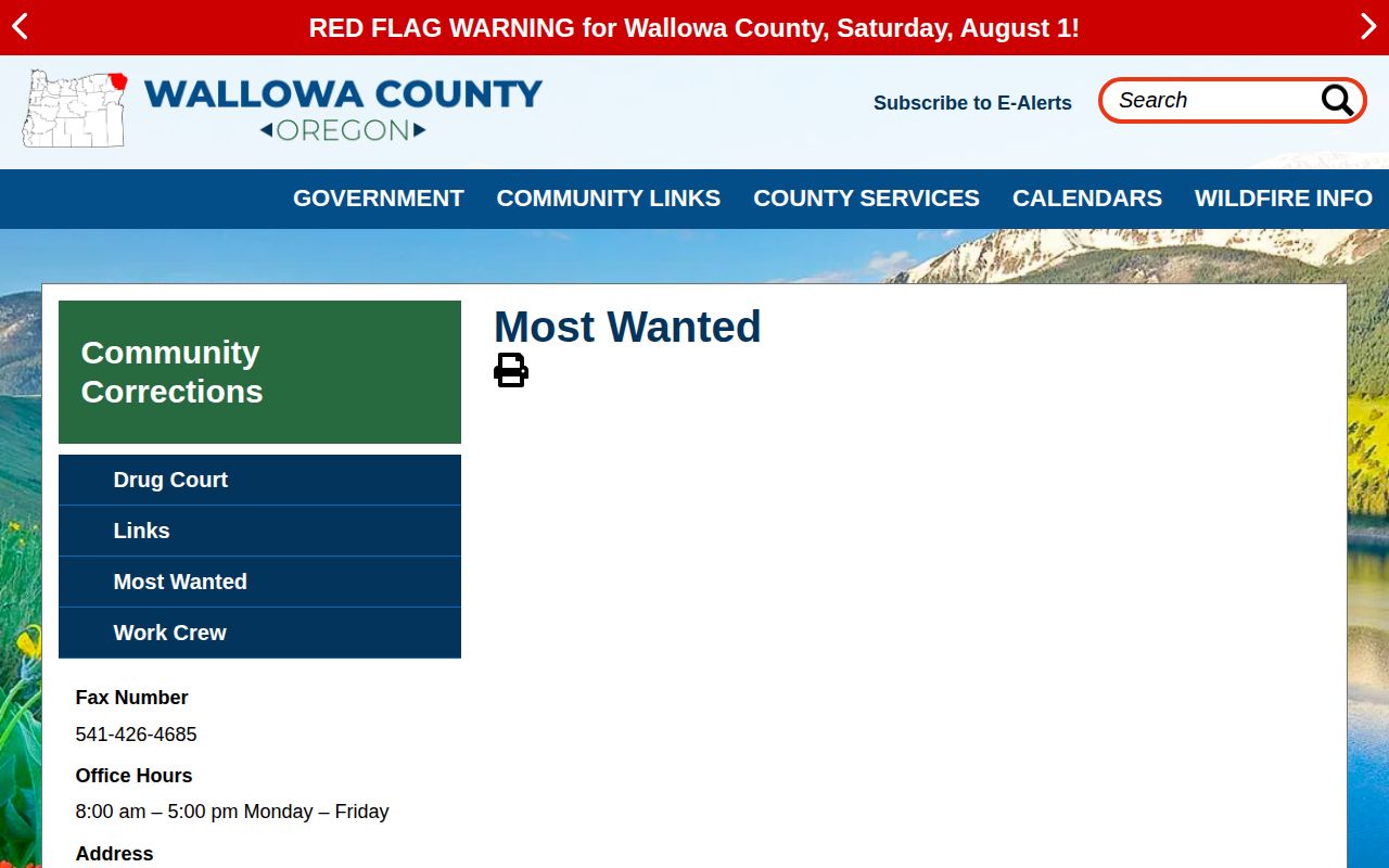Wallowa County parole and probation most wanted page