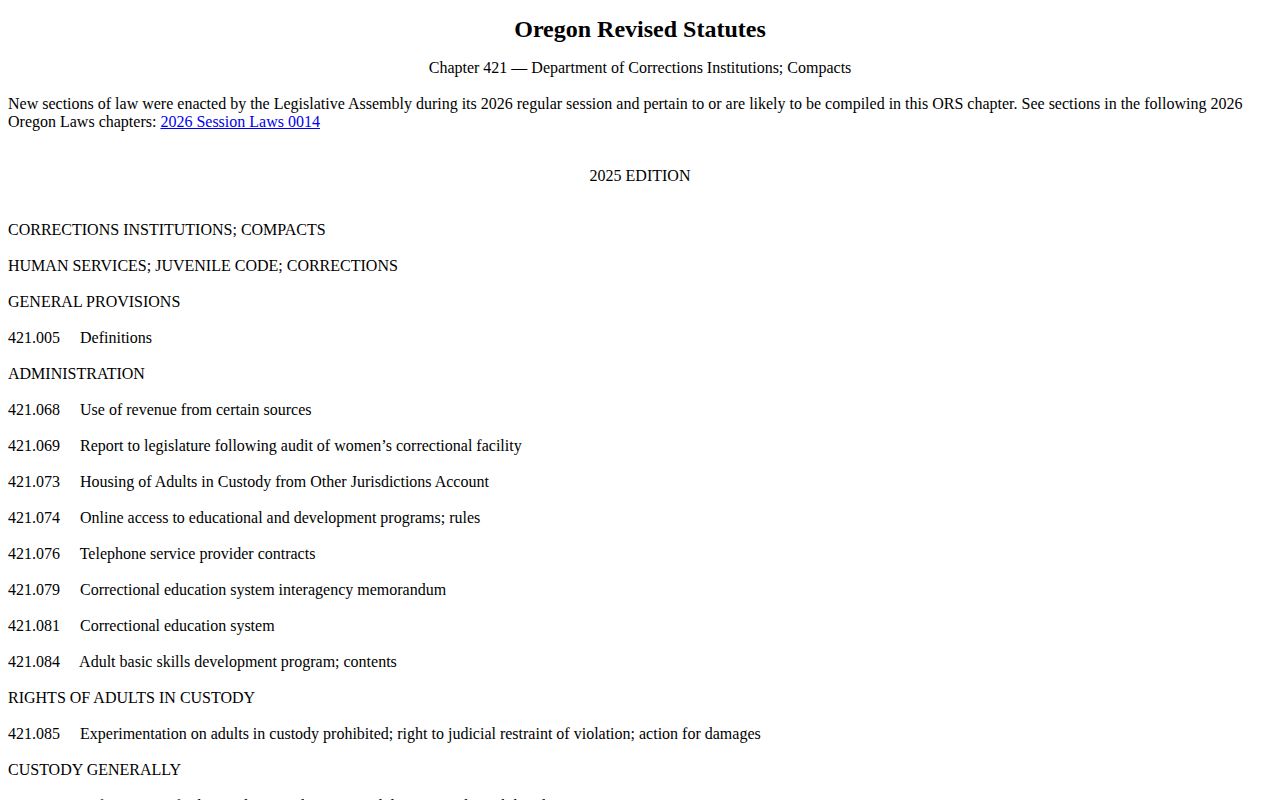 ORS 421.121 earned-time law for Wallowa County projected release dates