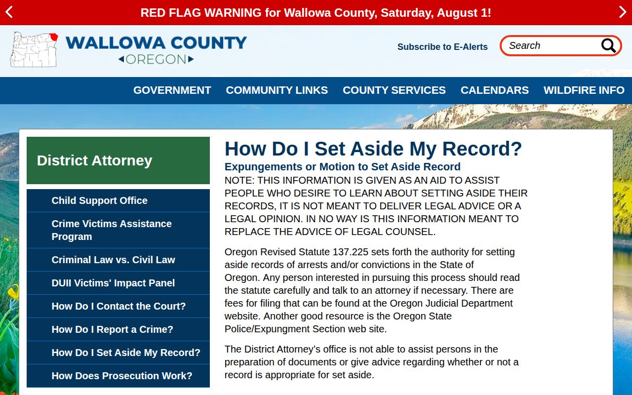 Wallowa County set-aside guidance affecting release mugshot access