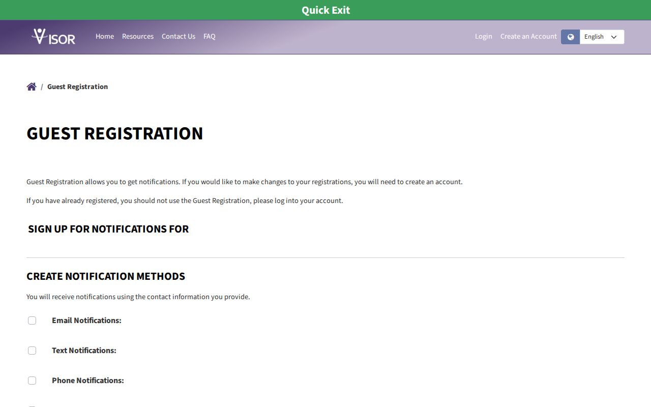 Wallowa County release notification Guest Registration on VISOR